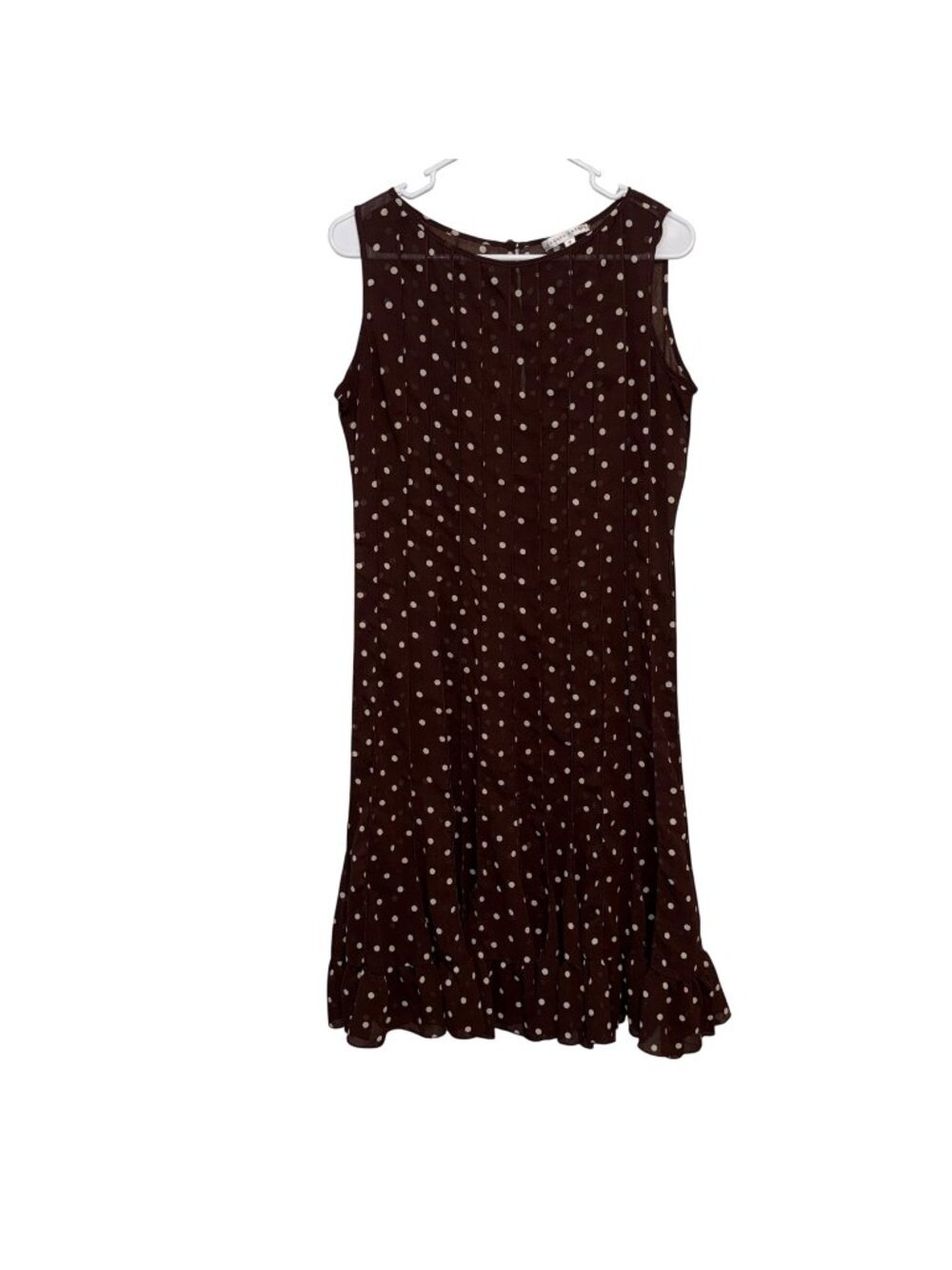 Sandra Darren Brown Polka Dot Sleeveless Dress W/ Ruffle Hem Size 10
